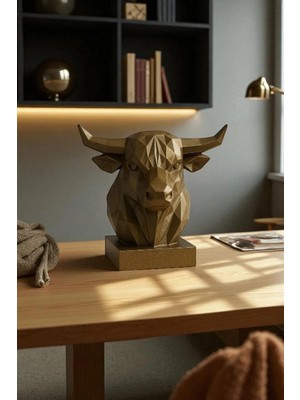 Uslucan Alışveriş Dekoratif Büst Boğa Heykel Özel Tasarım 3D Hediye 12 x 16 cm