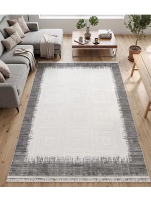 Merinos Elegance Serisi %100 Akrilik Çerçeveli Kendinden Desenli  Salon Oturma Odası Halısı Dokuma Makine Halısı  Gri-Antrasit 74427-95