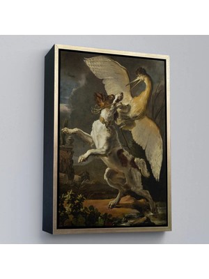 Uslucan Alışveriş Ahşap Çerçeveli Abraham Hondius - Kuşa Saldıran Köpek Tablo - Dog Fighting A HERON-7281