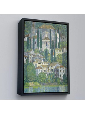 Uslucan Alışveriş Ahşap Çerçeveli Gustav Klimt - Cassone'deki Kilise Selvili Manzara TABLOSU-8095