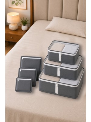 Adarya Home 6 Parça Valiz Düzenleyici Set Fileli Bavul Organizer Seyahat Hurcu Çanta Düzenleyici Gri