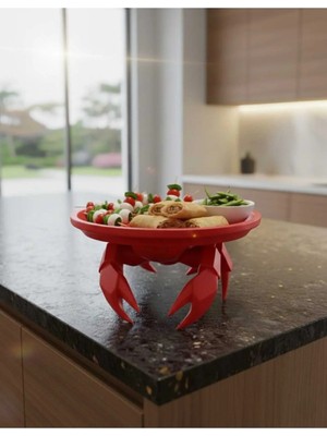 Uslucan Alışveriş Dekoratif Yengeç Figürü Kırmızı Pratik Ev Gereçleri Sunum Tabak 16 x 16 cm