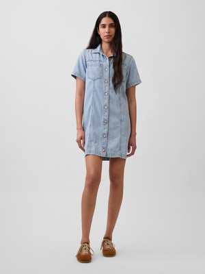 Gap Kadın Açık Mavi Ultrasoft Denim Mini Gömlek Elbise