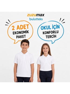 Bulut Teks Okullu (2ADET) Polo Yaka Beyaz Kısa Kol Okul Tişörtleri Kıyafetleri Üniforması Çocuk Genç