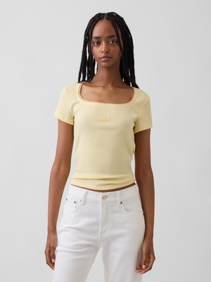 Gap Kadın Sarı Fitilli Gap Logo Scoopneck Üst