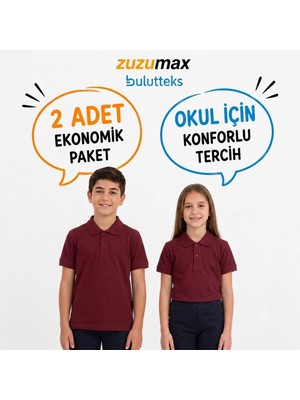 Bulut Teks Okullu (2ADET) Polo Yaka Bordo Kısa Kol Okul Tişörtleri Kıyafetleri Üniforması Çocuk Genç