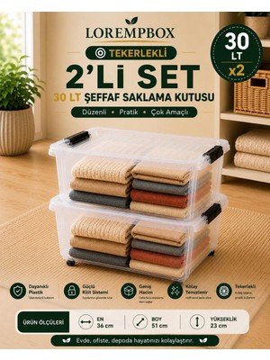 Lorempbox 30 Lt Tekerlekli Şeffaf Saklama Kutusu 2’li Set – Güçlü Kilit Sistemli Çok Amaçlı Düzenleme Kutusu