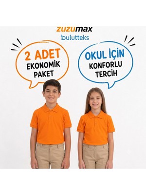 Bulut Teks Okullu (2ADET) Polo Yaka Turuncu Kısa Kol Okul Tişörtleri Kıyafetleri Üniforması Çocuk Genç