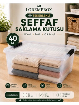 Lorempbox 40 Lt Tekerlekli Şeffaf Saklama Kutusu | Kilitli Kapaklı Plastik Düzenleme Kutusu | Çok Amaçlı Depolama Organizeri | Tek Adet