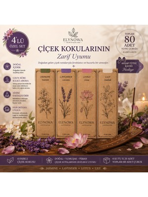 Çiçek Kokuları Doğal Tütsüler 4X20 Adet - Uzun Süre Kalıcı Odunsu Aromalar