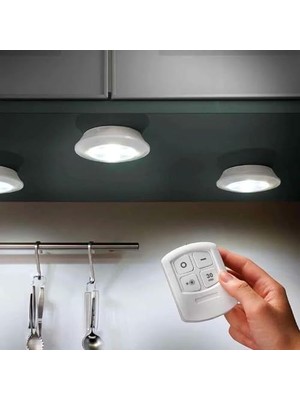 Uzaktan Kumandalı 3'lü LED Lamba Seti Beyaz Işık - Dolap Altı, Kiler, Mutfak ve Kablosuz Aydınlatma Için Spot Lamba