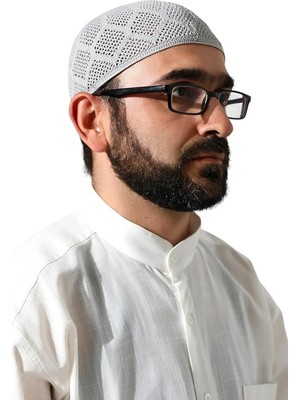 EstoreBox Makine Örgüsü Dantel Detaylı Namaz Takkesi Gri