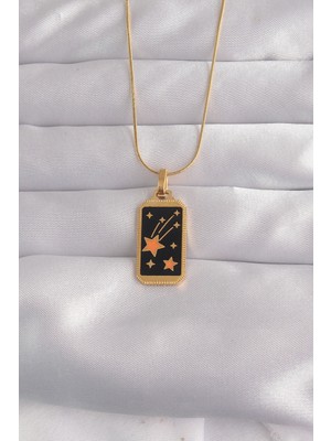 316L Çelik Gold Renk Siyah Mineli Yıldız Figür Tarot Kolye