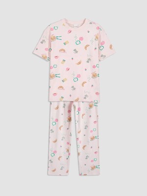 LC Waikiki Bisiklet Yaka Baskılı Kız Çocuk Pijama Takım  (W6)