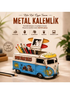 Dekoratif Metal Volkswagen Minibüs Kalemlik | El Yapımı Fotoğraf Çerçeveli