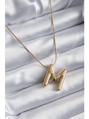 316L Çelik Gold Renk Bubble "m" Harf Model Kadın Kolye