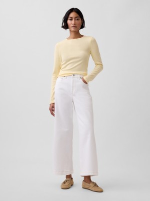 Gap Kadın Beyaz High Rise Stride Wide-Leg Ankle Jean Pantolon