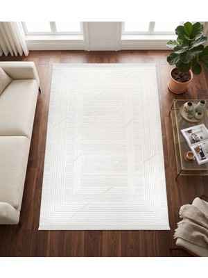 Merinos Elegance Serisi %100 Akrilik Çerçeveli  Salon Oturma Odası Halısı Dokuma Makine Halısı  Krem 74430-60