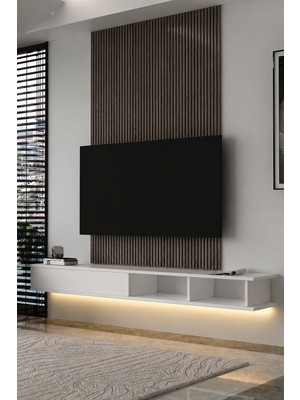 Dekortis Home Dekor 180DHDXTDALB Mono LED Işıklı Duvara Monte Tv Sehpası Beyaz