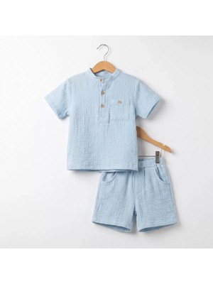 Baby 1/5 Yaş Müslin Kumaş Düğme Yaka Çocuk Takımı Najmaddin