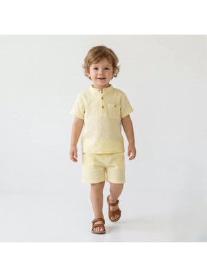 Baby 1/5 Yaş Müslin Kumaş Düğme Yaka Çocuk Takımı Najmaddin