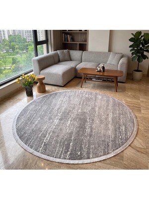 Merinos Vista %100 Akrilik Gri Yuvarlak Daire Kesme Halı Yolluk Antre Koridor Halısı 76587-98