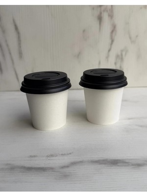 EstoreBox 4 OZ(118ML) Kapaklı Karton Bardak 100 Adet Bardak+ 100 Adet Kapak Beyaz Desen Maycup