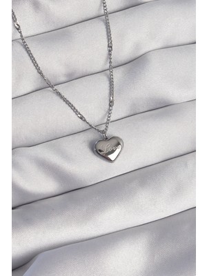 316L Çelik Gümüş Renk Kalp Model Love Kolye