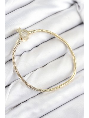 Pirinç Charm Zirkon Taşlı Taç Model Gold Renk Kadın Bileklik