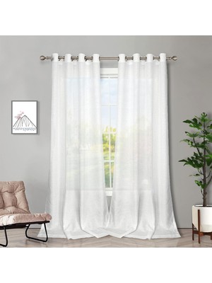 Melodieux Oturma Odası Için Beyaz Yarı Şeffaf Perdeler 241 cm Uzunluğunda - Keten Görünümlü Yatak Odası Gromet Üst Vual Perdeler, 132 x 226 cm (2 Panel)
