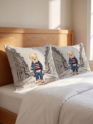 LC Waikiki Karışık Ayı Teddy Baskılı Yastık Kılıfı 2 Li 50X70 cm  (W6)