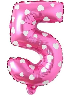 5 Rakamlı 16 Inç Pembe Kalpli Folyo Balon 36 cm (Pembe)
