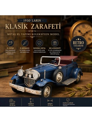 Dekoratif Metal Klasik Cabrio Araba | El Yapımı Vintage Koleksiyon Modeli