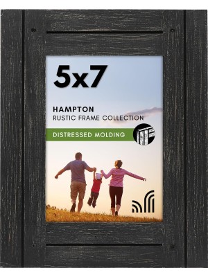 5x7 Rustik Resim Çerçevesi Kömür Siyahı Dokulu Ahşap ve Cilalı Camlı - Duvar ve Masaüstü Için Yatay ve Dikey Biçimler