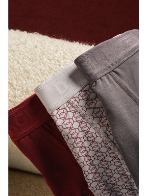 Dagi Gri-Kırmıxı 3'lu Desenli Micro Modal Boxer