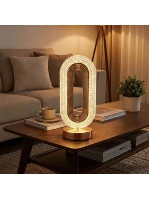 Artisan Cappadocia Oval Şeklinde Kristal LED Masa Lambası – Dokunmatik, 3 Renk Işık Modlu, Şarjlı Dekoratif Gece Lambası (5639)