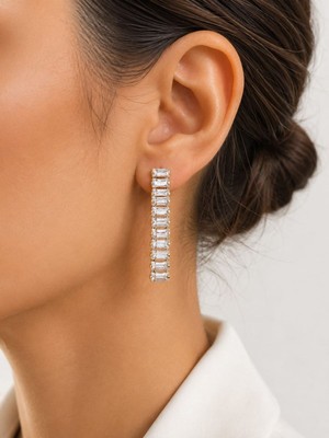 cm Jewelry Su Yolu Zirkon Taşlı Gold Çelik Küpe
