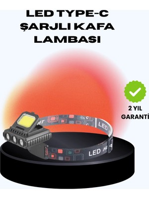 Cob + Xpe LED Kafa Feneri 800 Lumen USB Type C Şarjlı Çok Modlu