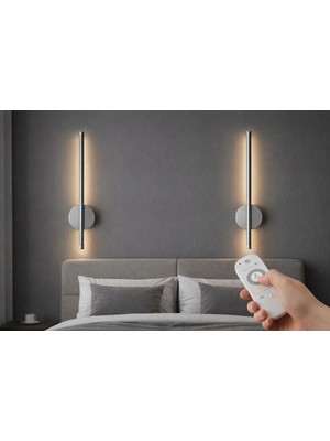 Asva Aydınlatma 2 Li 68 cm Şarjlı Kumandalı Aplik Günışığı LED Krom Kasa Pil Dahil, Dekoratif Duvar Lambası