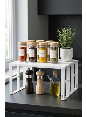 Çok Amaçlı Beyaz Metal Raf Düzenleyici & Mutfak Dolap Içi ve Tezgah Üstü Organizer (28X32X15