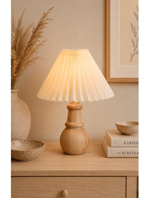 EFLIGHTDESIGN Ahşap Krem Abajur Bohem Pileli Rustik Iskandinav Modern