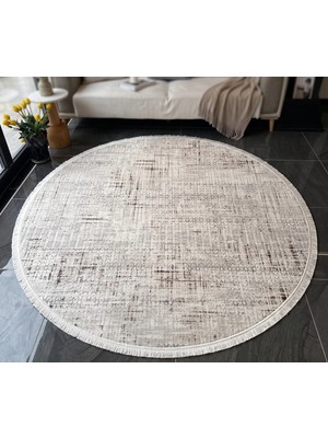 Merinos Vista %100 Akrilik Krem Kahve Yuvarlak Daire Kesme Halı Yolluk Antre Koridor Halısı 79300-80