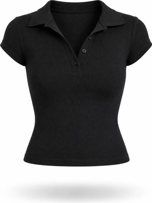 5in1Canpolat Siyah Polo Yaka Fitilli Tişört 16706