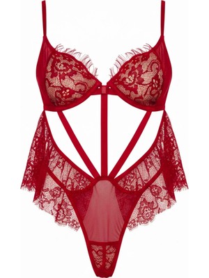 C&city Dantel Detaylı Bodysuit Kırmızı