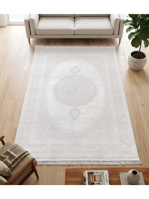 Merinos Elegance Serisi %100 Akrilik Çerçeveli Göbekli  Kendinden Desenli Salon Oturma Odası Halısı Dokuma Makine Halısı Krem Halı 73941-60
