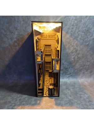 Ardecem Bilgisayar Vahşi Batı Kovboy Kasabası Book Nook Kitap Tutucu - Dıy Ahşap Minyatür Maket Kit