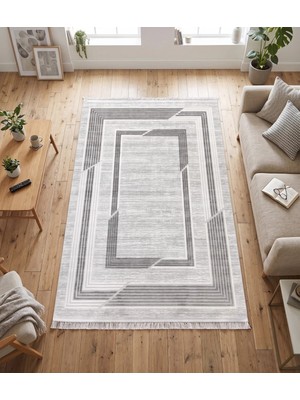 Merinos Elegance Serisi %100 Akrilik Çerçeveli  Salon Oturma Odası Halısı Dokuma Makine Halısı  Gri-Antrasit 74430-95