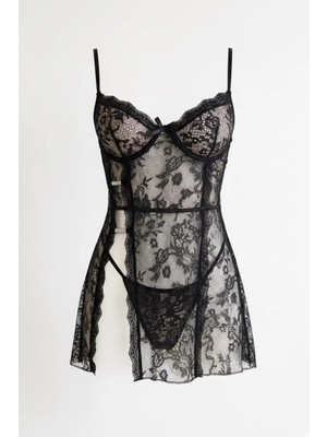 C&city Parlak Detaylı Babydoll Siyah