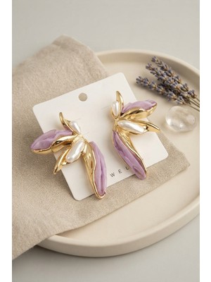 Clariss Mor Renk Lotus Yaprak Model Kadın Küpe