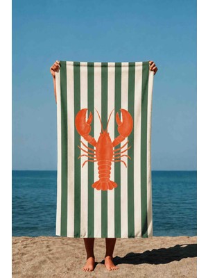 Luvis Store Lobster Stripe Istakoz Desenli Baskılı Plaj Havlusu